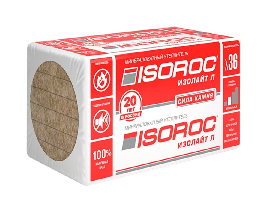 Базальтовый утеплитель Изорок Изолайт Л 40 пл 1000х600х50 (8 шт) 0,24 м3 4,8 м2 в упаковке