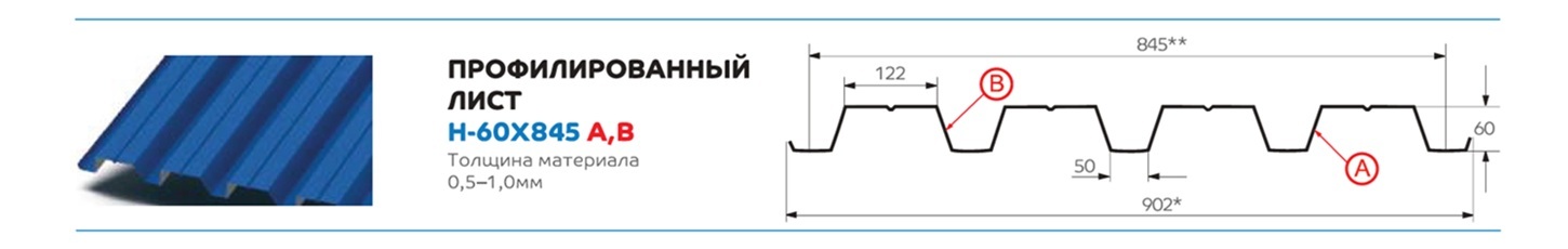 профлист Н60 размеры, высота профиля