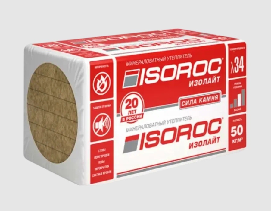 Базальтовый утеплитель Изорок Изолайт 50 пл 1000х600х100 (4 шт) 0,24 м3 2,4 м2 в упаковке